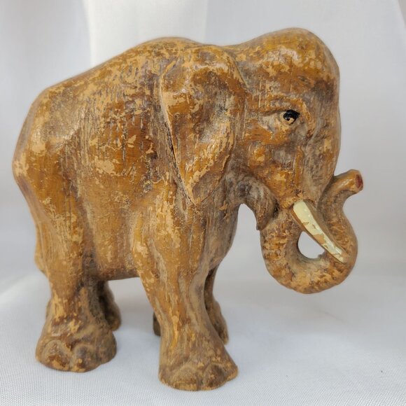 Vintage 1940-1950 Hand Carved Sirocco Wood Composite Elephant Family Figurines - Picture 4 of 16